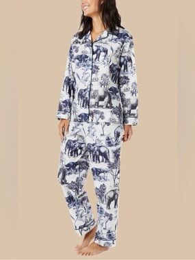 The Cat's Pajamas Safari Toile Pima Cotton Pajama Blue Set Elephant Large